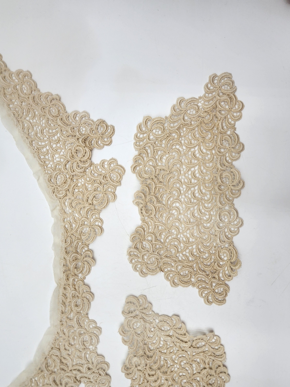Vintage Beige Floral Lace Collar Pieces Lot  Appliqué Trim Dress Motif